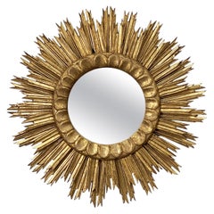 French Two-Tier Gilt Starburst or Sunburst Mirror (Diameter 26)