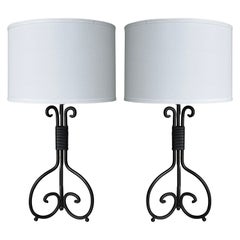 Vintage Spanish Colonial Style Wrought Iron Table Lamps, Pair