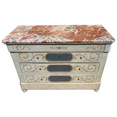 19th Century Painted Neoclassical Style French Chest with Faux Marble Top