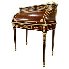Maison Krieger, Louis XVI Style Cylinder Desk in Marquetry and Gilded Bronze
