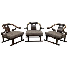 Vintage Michael Taylor for Baker Lounge Chairs, Walnut + Brass + Far East Collection