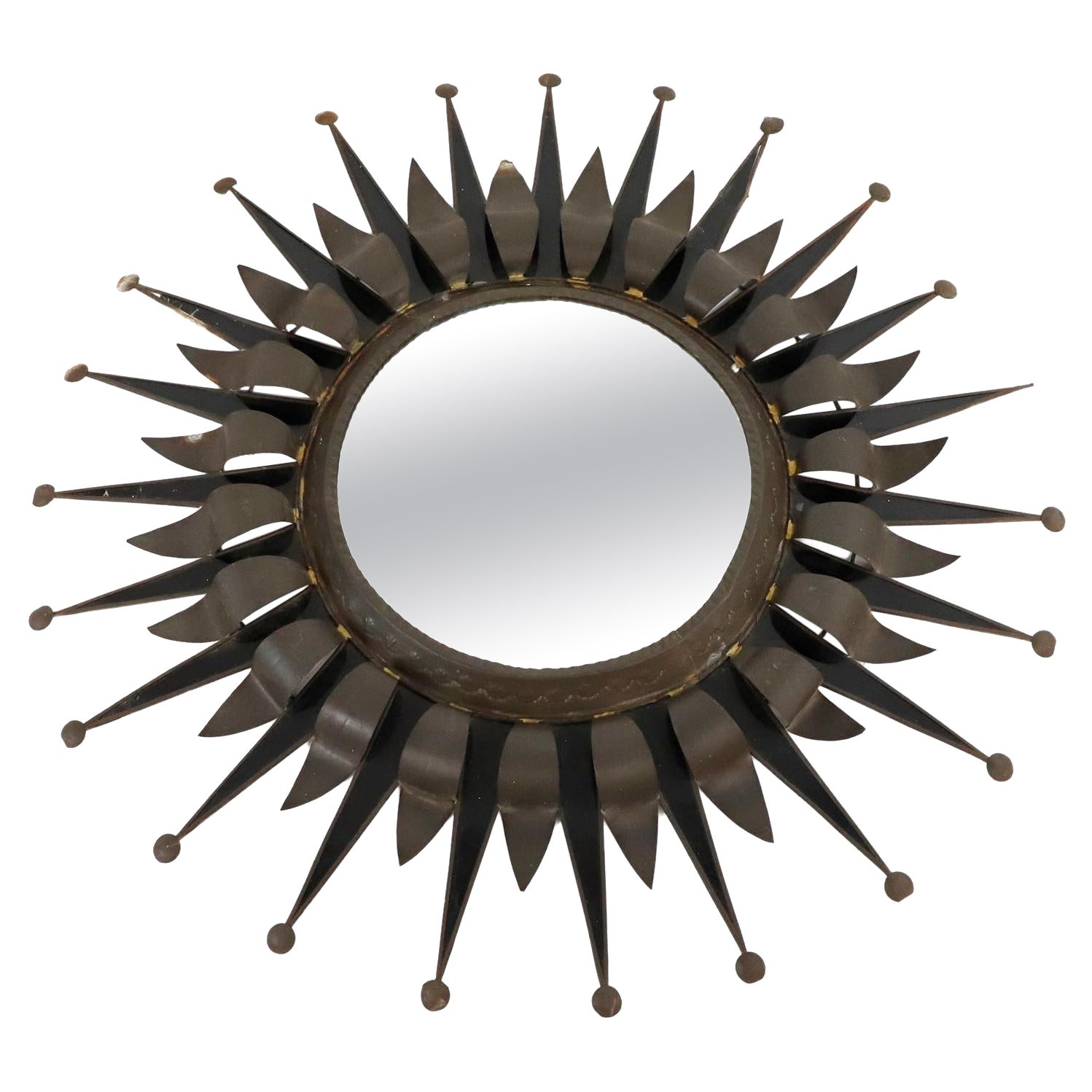 Grand miroir artisanal mexicain ancien Sunburst de grande taille en vente