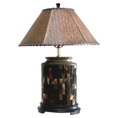 Antique Tortoise Mother of Pearl Veneer Table Lamp, Original Finial