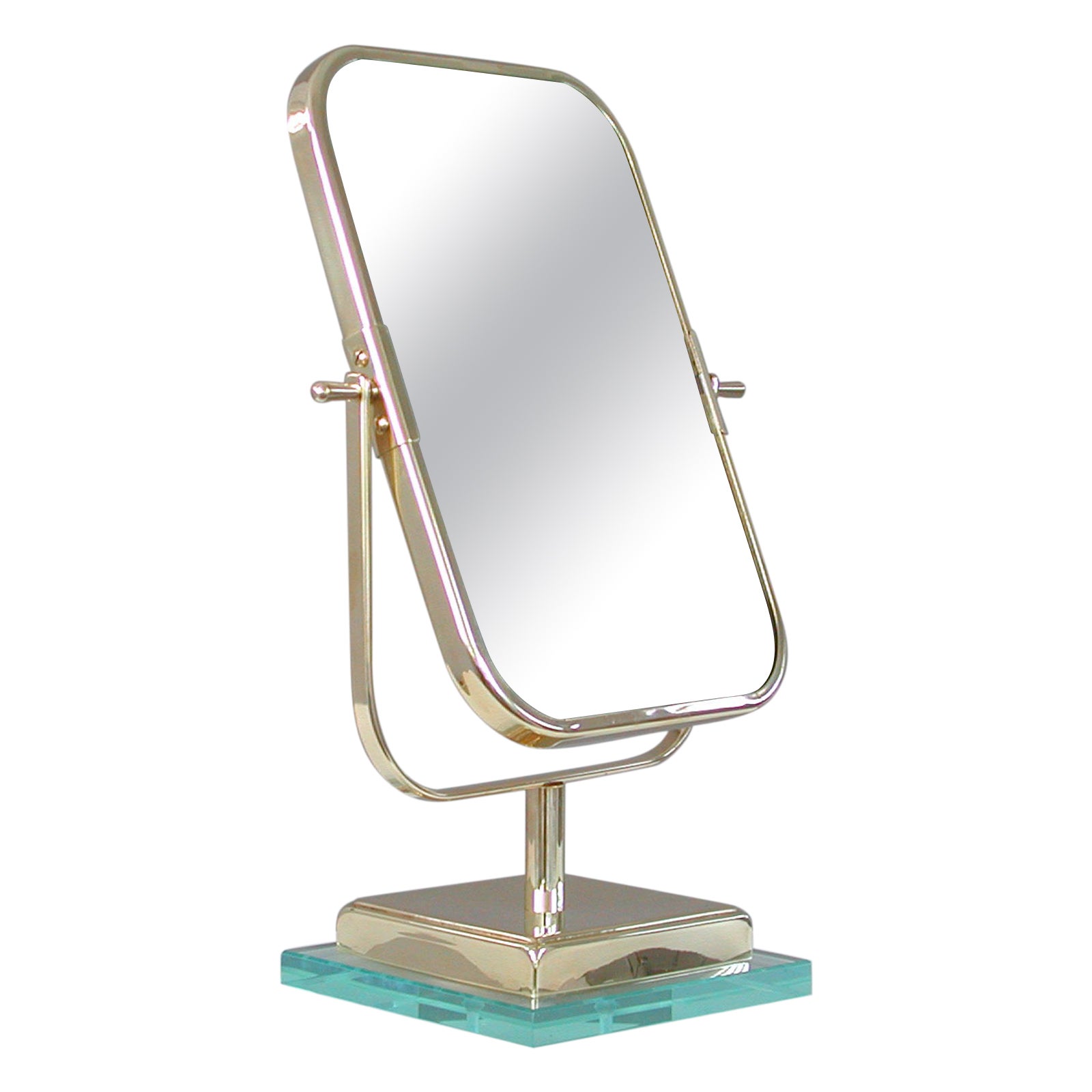 Italian Brass and Glass Double Sided Table Mirror 1950s, Fontana Arte Style