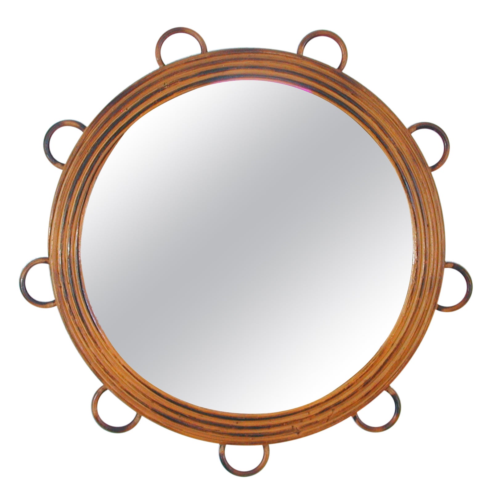 Italian Franco Albini Style Rattan Wall Mirror, 1950s For Sale
