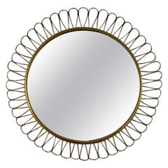 Midcentury Sculptural Round Brass Wall Mirror, Sweden, 1950s