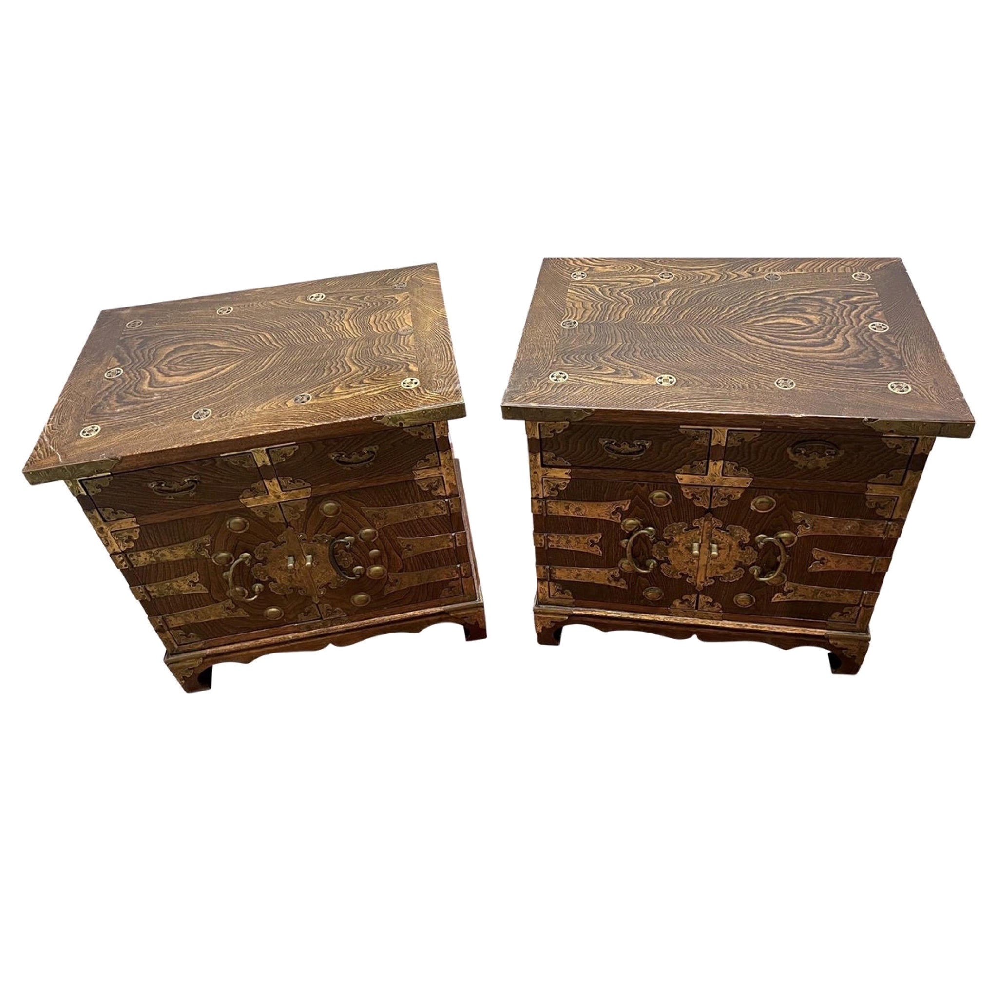 Korean Elm Wood and Brass Tansu Chests, a Pair