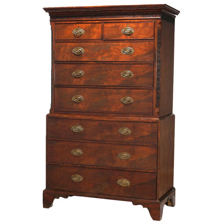 Antique English Flame Mahogany ChestonChest Dresser, Circa