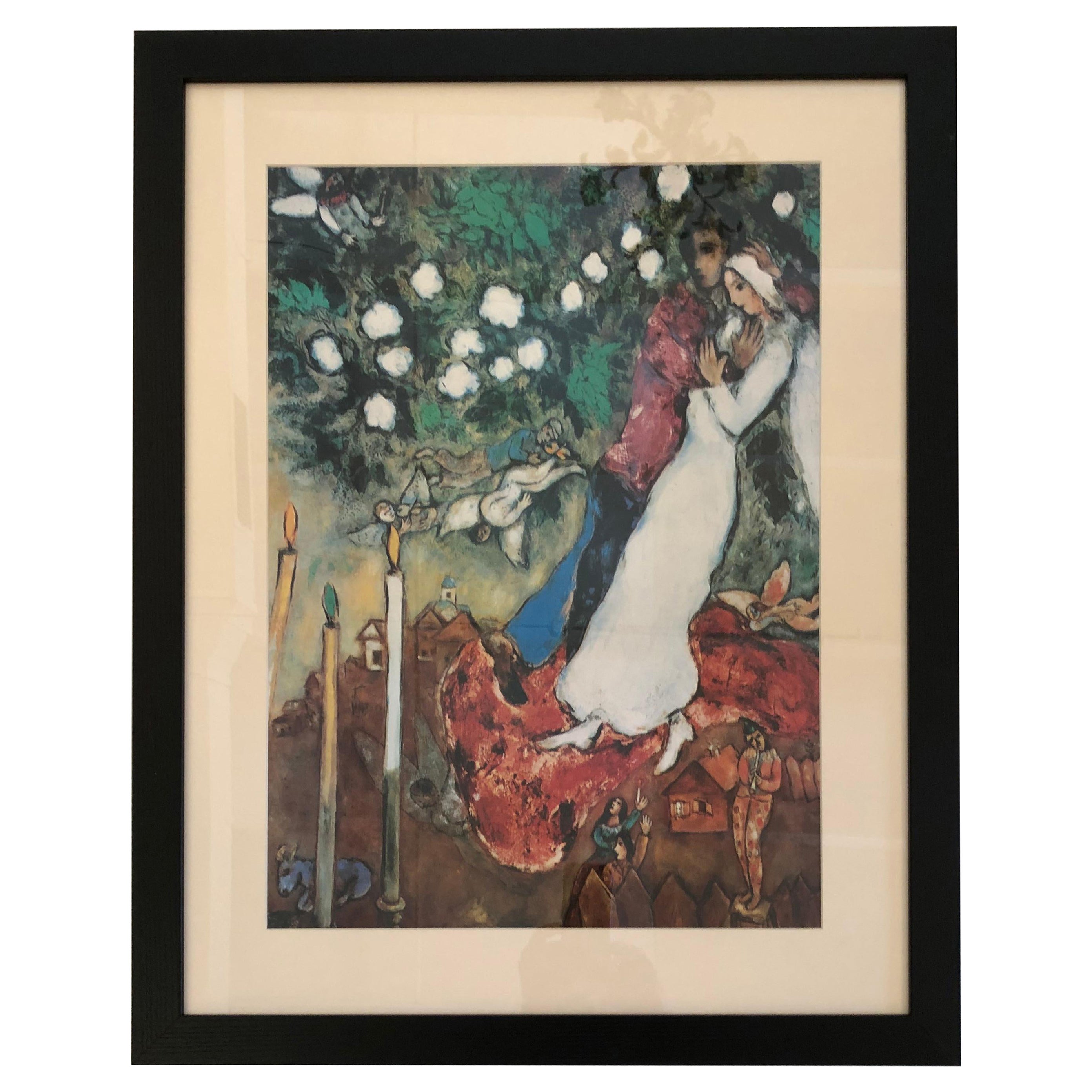 Lithographie de Chagall « The Three Candles » (les trois bougies) représentant une peinture célèbre de Chagall