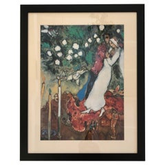 Dreamy Chagall Lithograph of Famous Painting The Three Candles