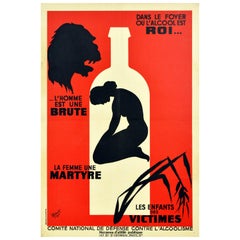 Original Vintage Poster L'Homme Est Une Brute Anti Alcohol Drink Propaganda