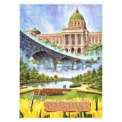 Original Vintage Poster Visit Pennsylvania State Capitol Harrisburg Travel Art