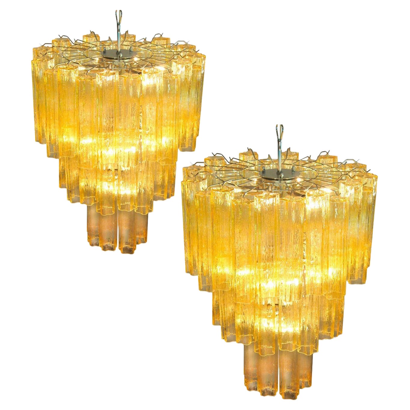 Luxurious Pair of Gold-Colored Murano Chandeliers For Sale