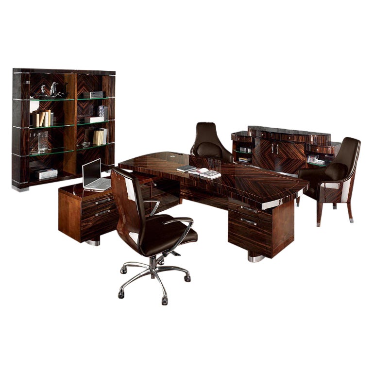 Italian Giorgio Collection Presidential Desk with Return Ebony Macassar Wood For Sale