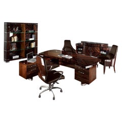 Italian Giorgio Collection Presidential Desk with Return Ebony Macassar Wood