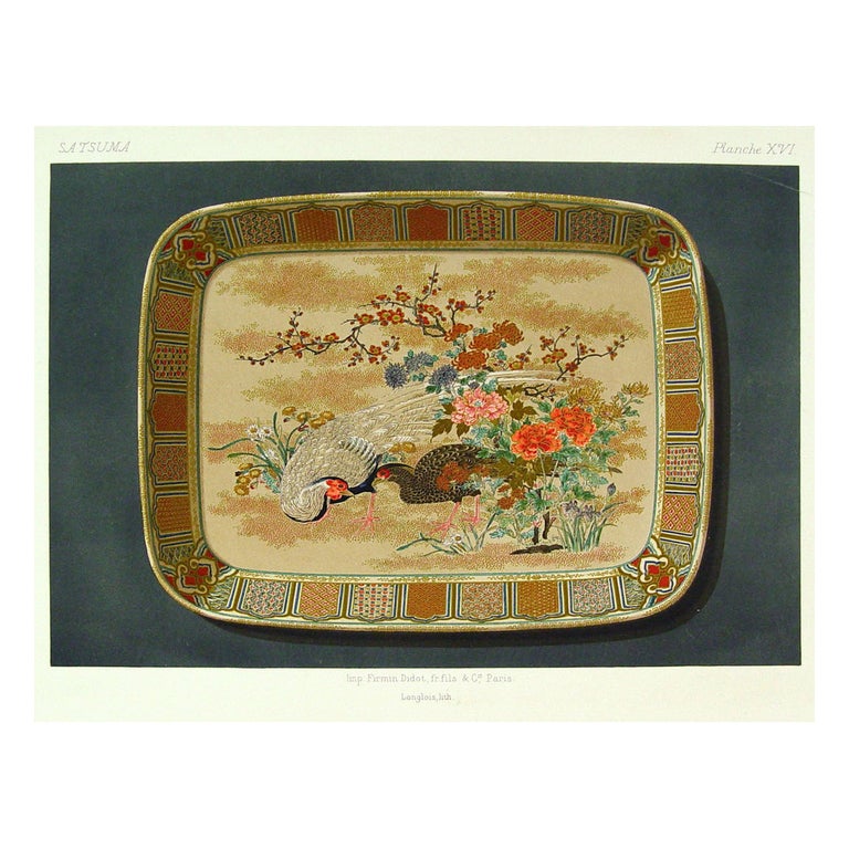 Antique French Lithograph of Satsuma Platter For Sale at 1stDibs