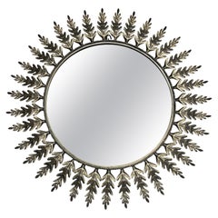 Spanish Round Silvered Metal Sunburst Mirror