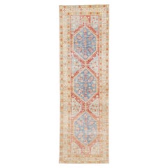 Vintage Persian Heriz Handmade Multicolor Wool Runner with Tribal Pattern