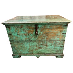 Antique Turquoise Painted Box Trunk