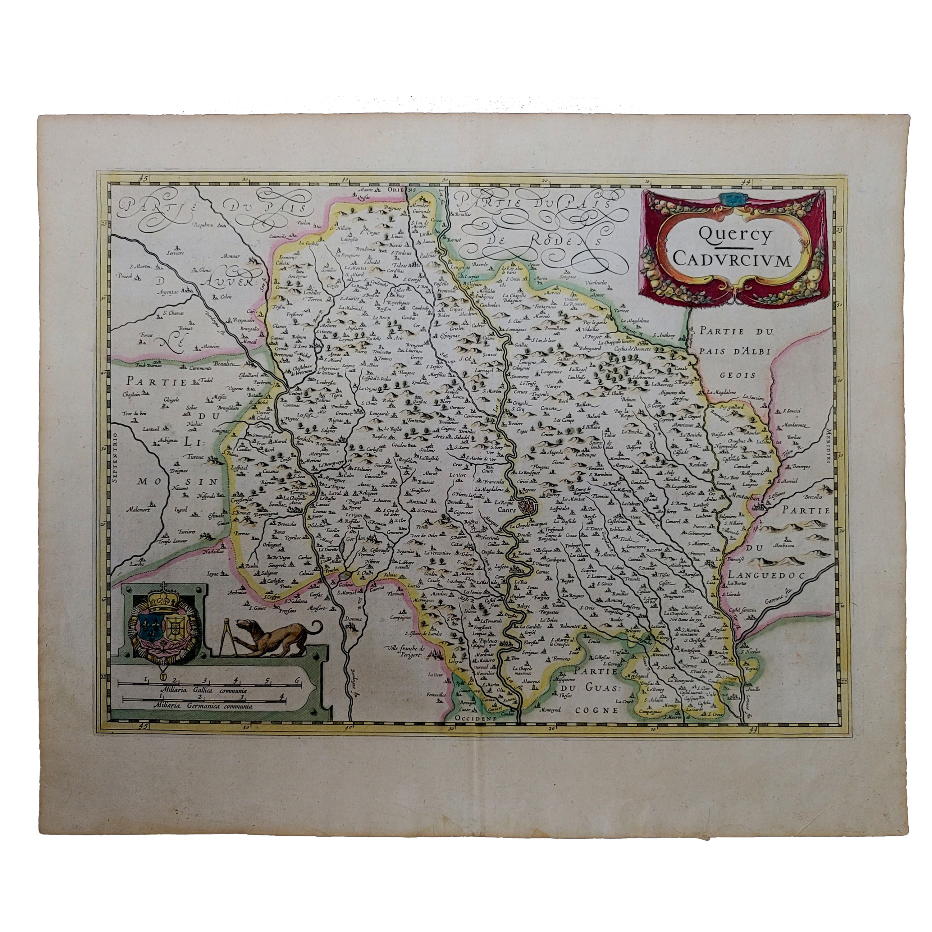 Carte Mercator 1625 de la provenance de Quercy, ""Quercy Cadvrcivm Ric.0013