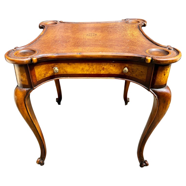 Signed Theodore Alexander Game Table with Scalloped Edges For Sale at