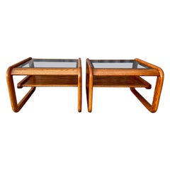 Vintage Pair of 1970s Two-Tier Smoke Glass Top Side Tables in the Lou Hodges Style