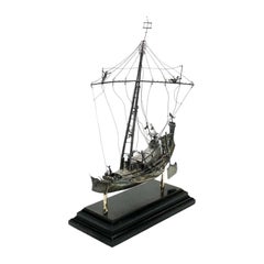 Large Silver Model of a Chinese Junk Ship, Mid-20th Century