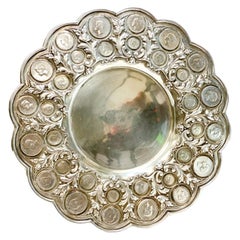 Exquisite 833 Porto Silver Coin Mounted Centerpiece Tray Charger, Early 20th Cen