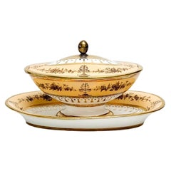 Imperial Manufacture De Sevres Gilt Porcelain Lidded Sauce Bowl Nankin Yellow