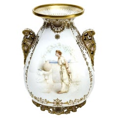 Copeland's England Enamel Jeweled Twin Handled Urn, Artist Signed, 19th Century