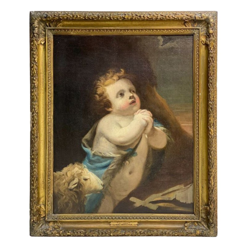 Peinture à l'huile sur toile de Benjamin West, « St. John » Putto avec agneau, 18ème siècle 