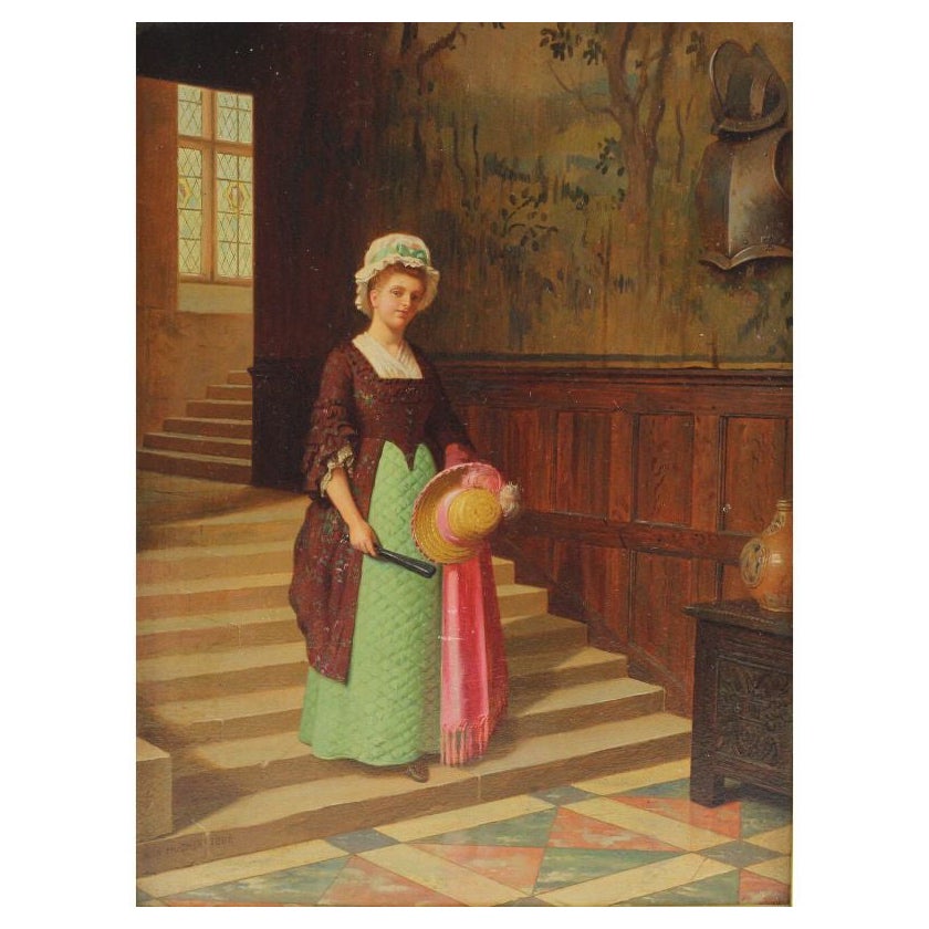 Edwin Hughes Oil Painting on Board of Lady’s Maid, Signed Dated 1886 For Sale