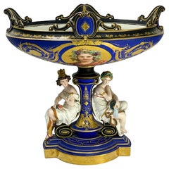 Antique Continental Vienna Style Porcelain Centerpiece Pedestal Bowl, Early 20th Century