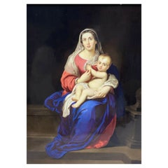 KPMGermany Hand Painted Porcelain Plaque of Madonna & Child, 19th Century