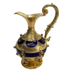 Austrian Gilt 925 Sterling Silver Enamel Gem Encrusted Amethyst Wine Ewer, C1970