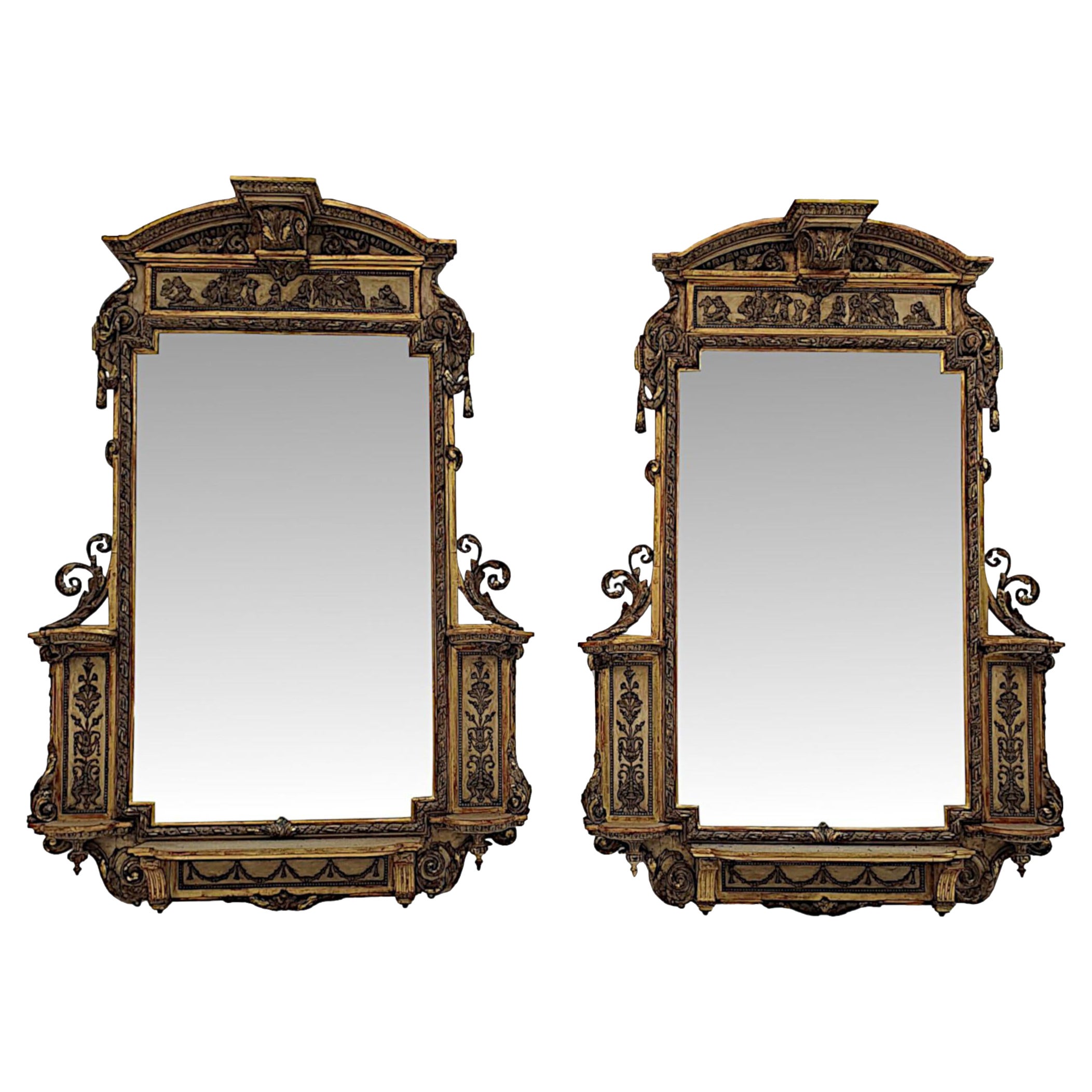 Exceptionally Rare Pair of  Stunning 19th Century Giltwood Mirrors