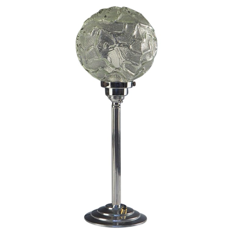 Art Deco Table Lamp with Rippled Glass Globe