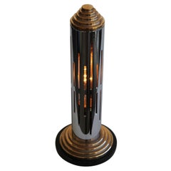 Art Deco Bronze and Chrome Skyscraper Lamp