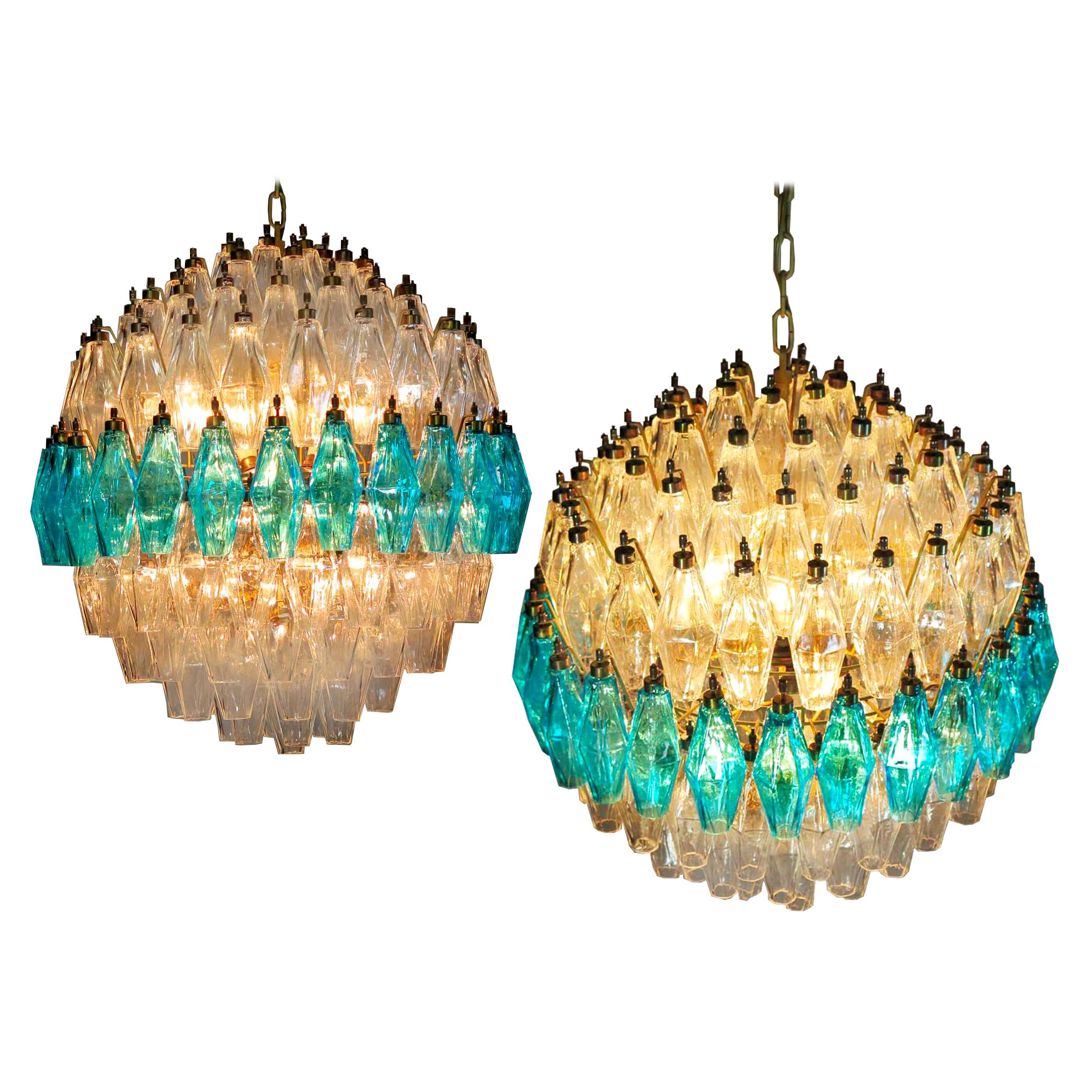 Extraordinary Pair of Poliedri Spheres in Murano Glass