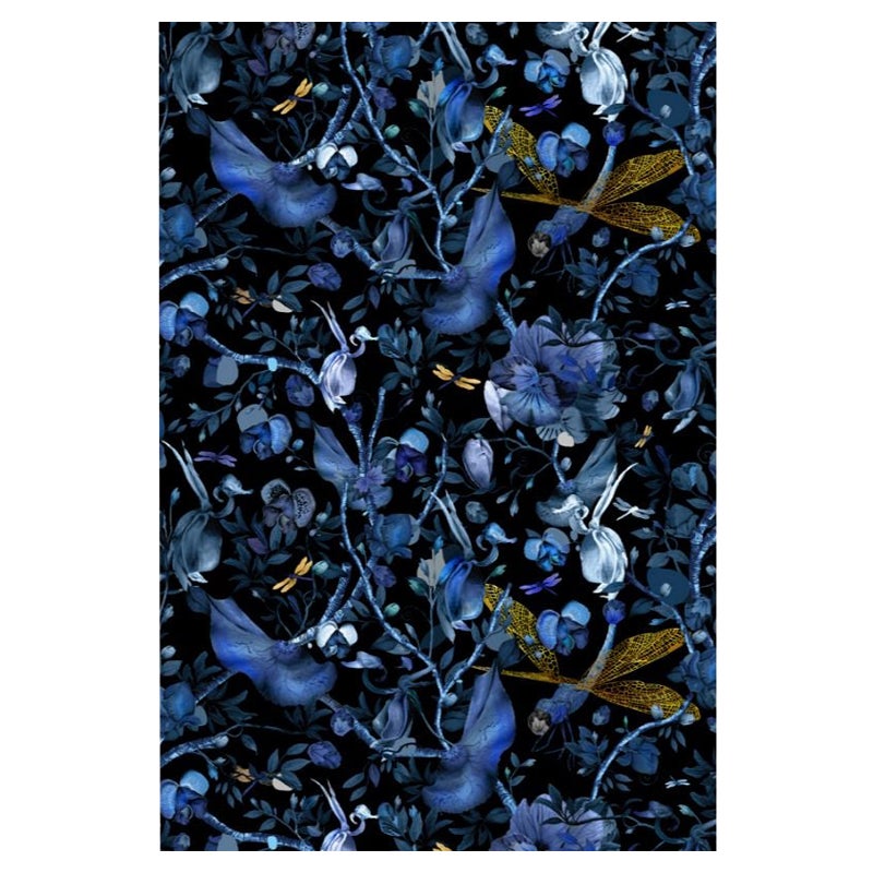 Moooi Small Biophillia Blue Black Rectangle Rug in Low Pile Polyamide For Sale