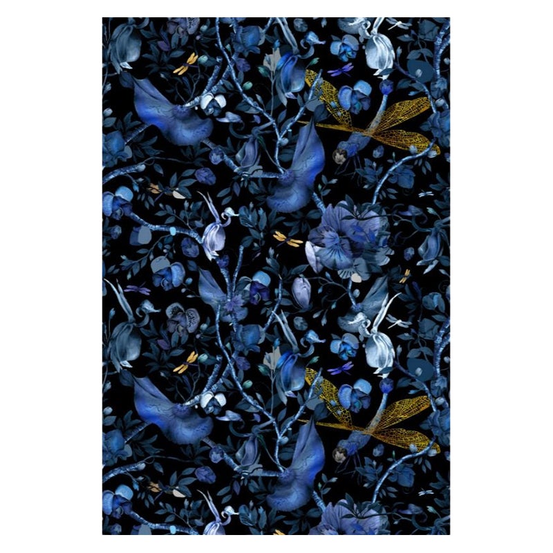 Moooi Small Biophillia Blue Black Rectangle Rug in Wool by Kit Miles For Sale