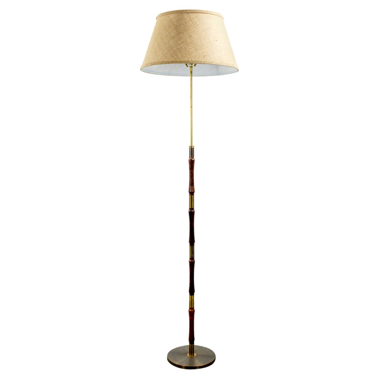 Danish Mid Century Rosewood and Brass Telescopic Floor Lamp For Sale at