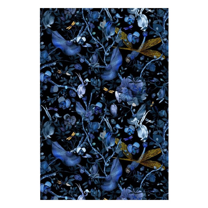 Moooi Large Biophillia Blue Black Rectangle Rug in Low Pile Polyamide For Sale