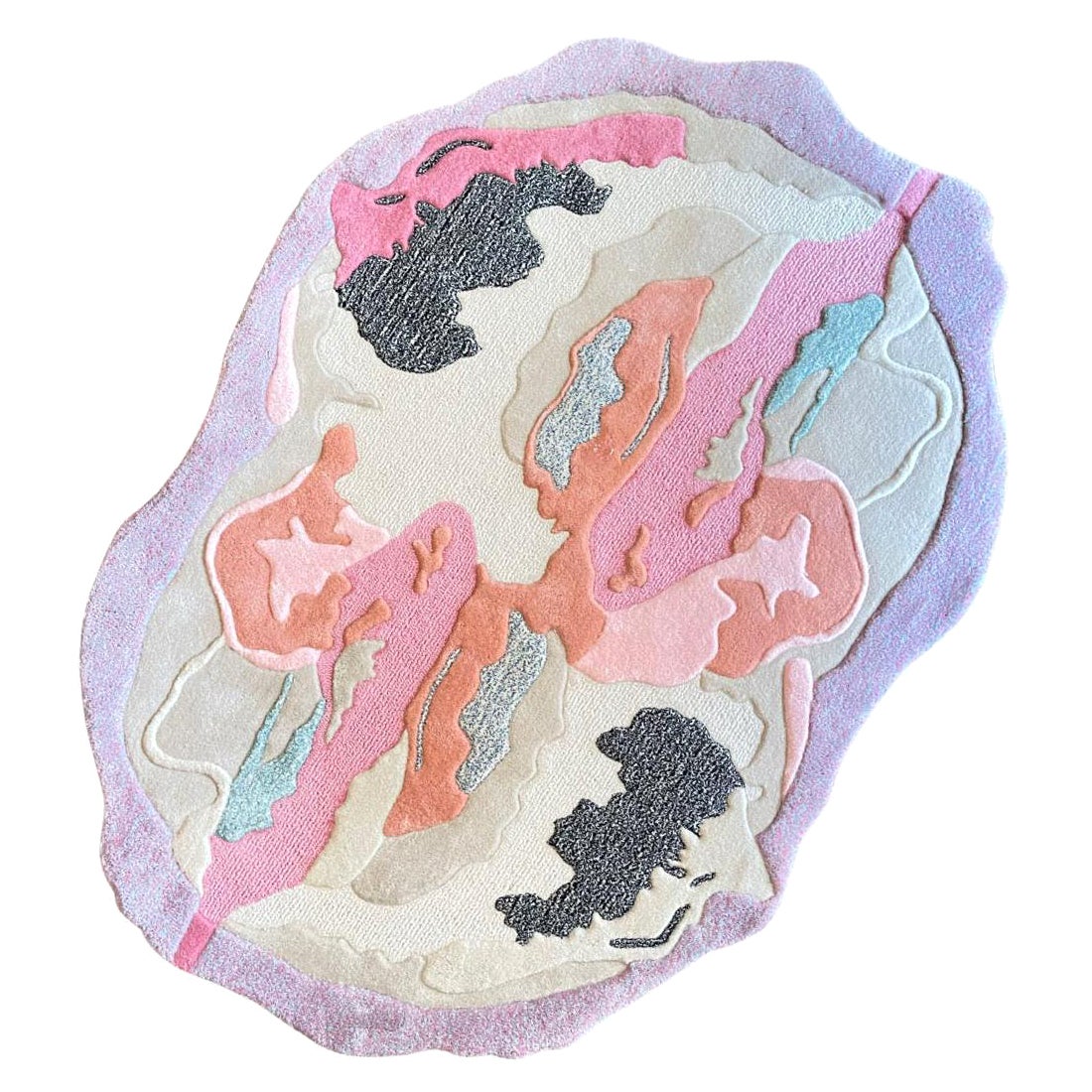 Abstrakter ovaler handgetufteter Wollteppich in Rosa, undurchsichtig, Pastellfarben, von RAG Home im Angebot