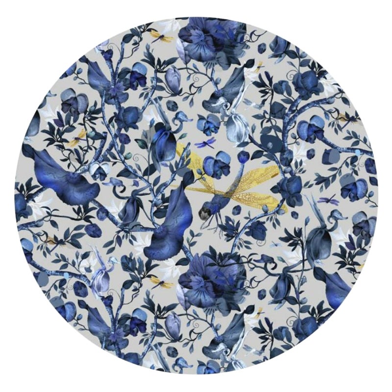 Moooi Small Biophillia Blue Grey Round Rug in Low Pile Polyamide by Kit Miles For Sale