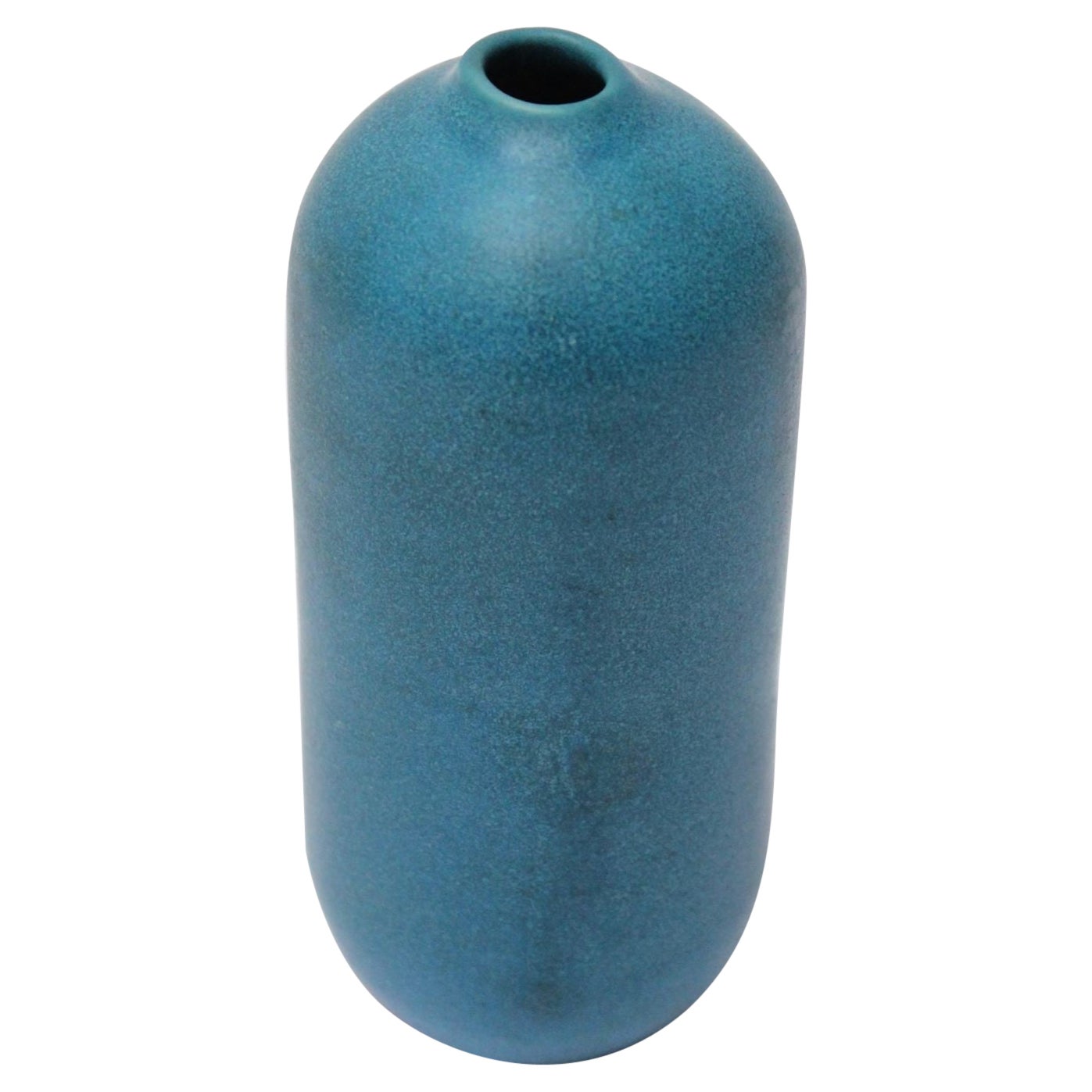 Scandinavian Modern Cerulean Stoneware "Bullet" Bud Vase