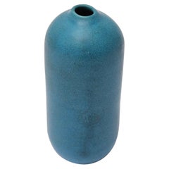 Vintage Scandinavian Modern Cerulean Stoneware "Bullet" Bud Vase