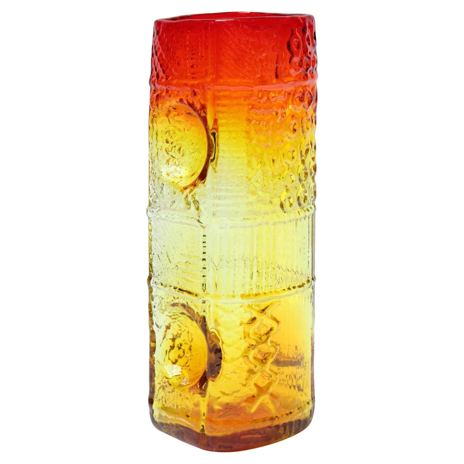 Vintage Geometric Amberina Pillar Vase Designed by Joel Myers for Blenko