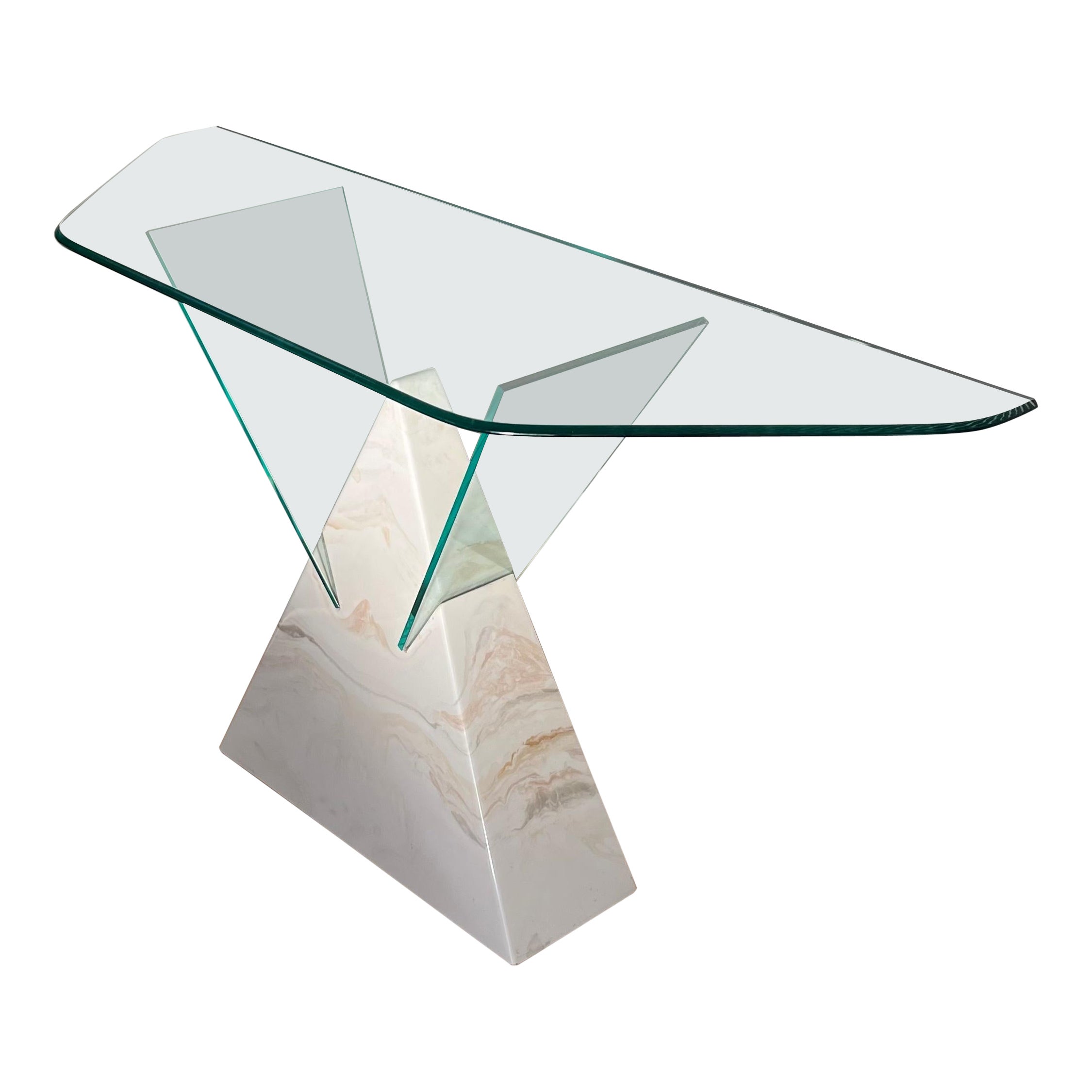 Postmodern Geometric Glass and Faux Marble Console Table, 1970s For Sale