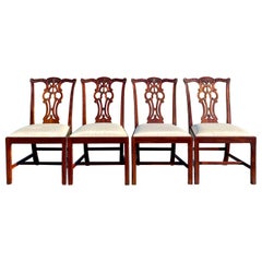 Maitland Smith Chippendale Straight Leg Carved Mahogany Dining Side Chairs